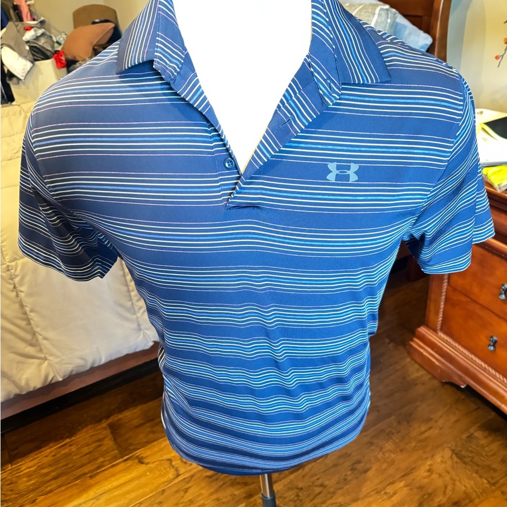 Under Armour Men's Navy and White Striped Polo